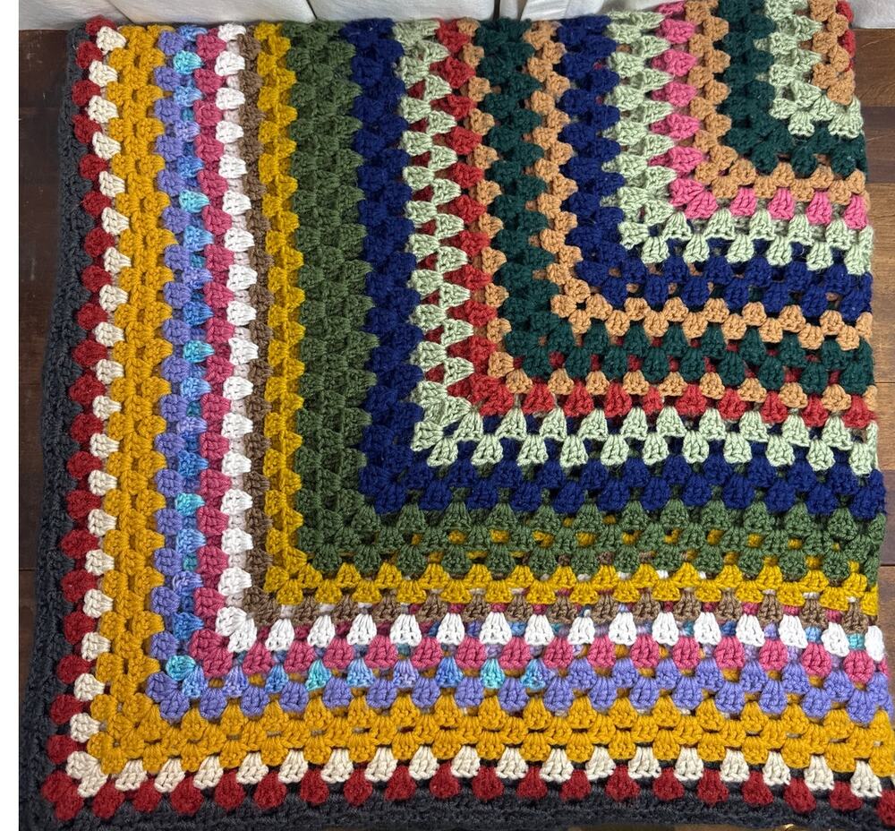 Handmade Crochet Granny Square Throw Blanket Afghan Warm Earthy Tones 54 x 56"